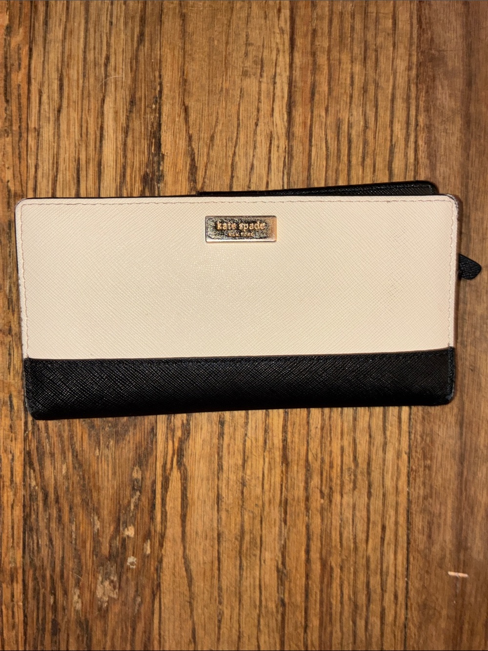 kate spade Two-Tone Cream and Black Leather Zip Wallet